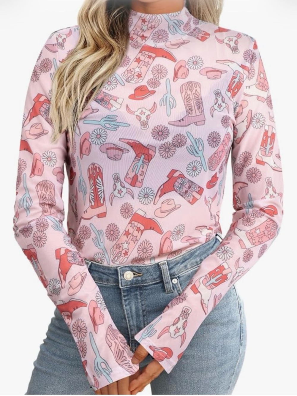 Nylon Apparel Pink Western Mesh Top Size Medium Cowgirl Rodeo Festival